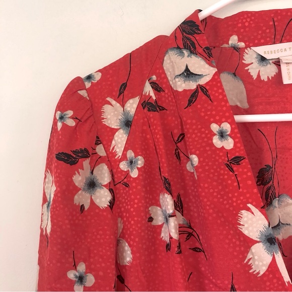 Rebecca Taylor Daniella Long Sleeve Floral V Neck Mini Dress Punch Combo Size 6 - Picture 6 of 11